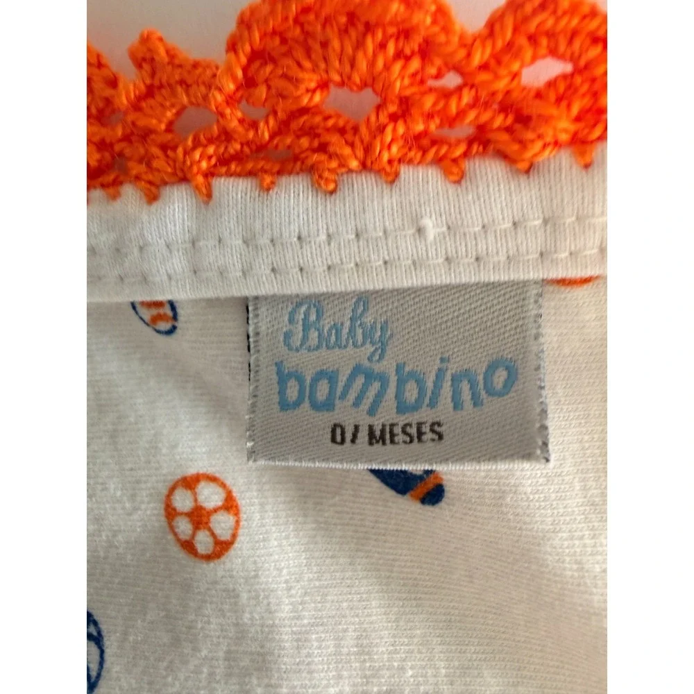 Sports Baby Burp Cloth Handmade Orange Crochet Trim | Contoured Navy & Orange